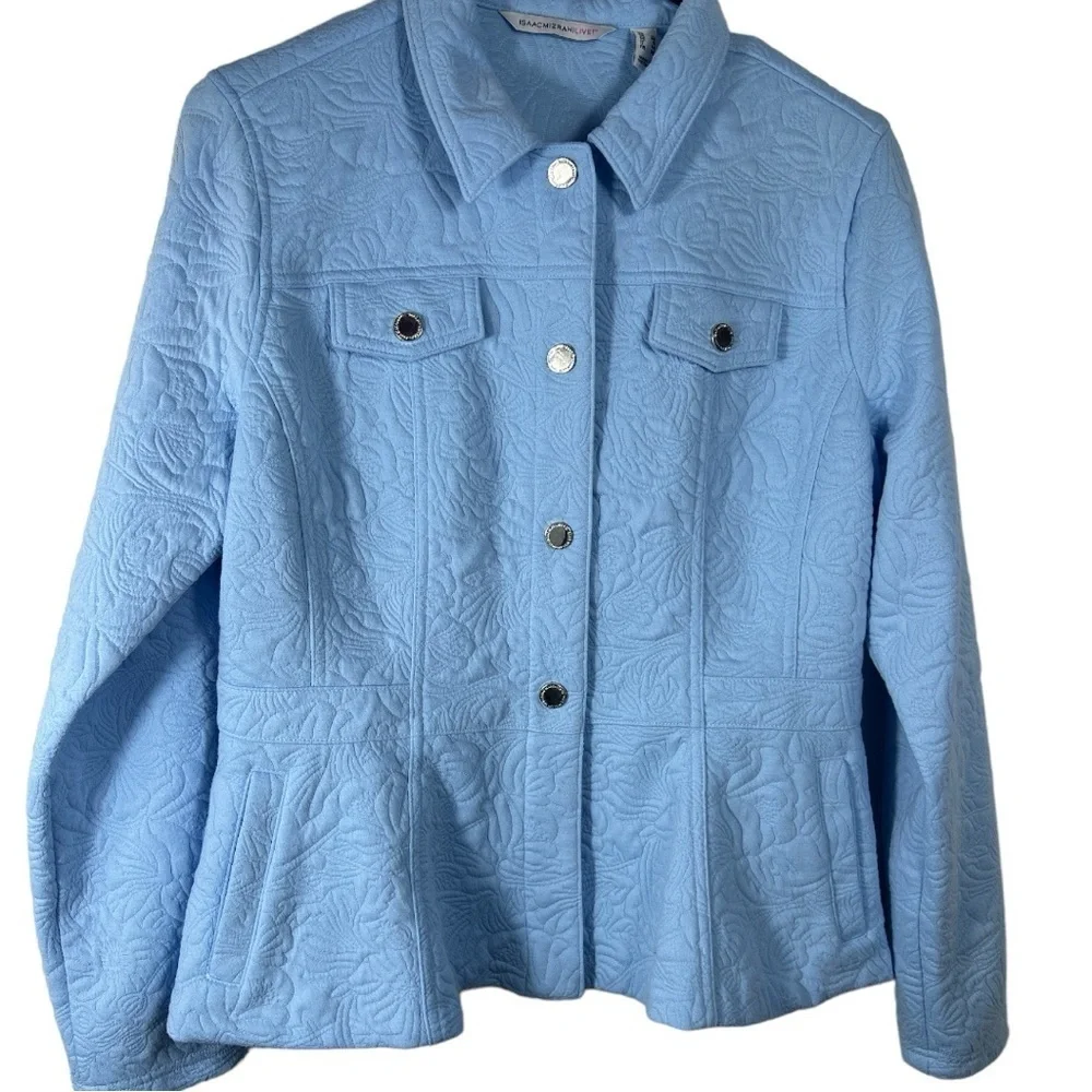Isaac Mizrahi Live Button-Front Quilted Jacket Baby Blue Women's Size Small